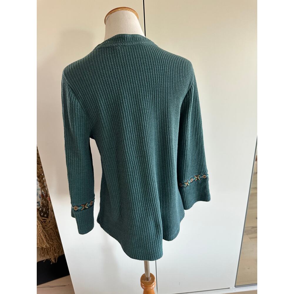 Soft Surroundings Womens Thermal Boho Top Size M Teal Embellished Hippie - Picture 5 of 11